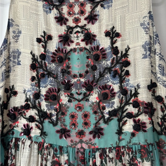 Bhanuni By JYOTI Size 0 Black Roses Beaded Maxi Dress Green Anthropologie Madera - Picture 4 of 10